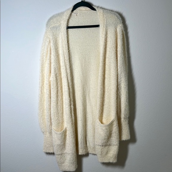 Jodifl Cream Fluffy Plush Open Front Longline Cardigan – Size Medium – Oversized - Picture 1 of 6
